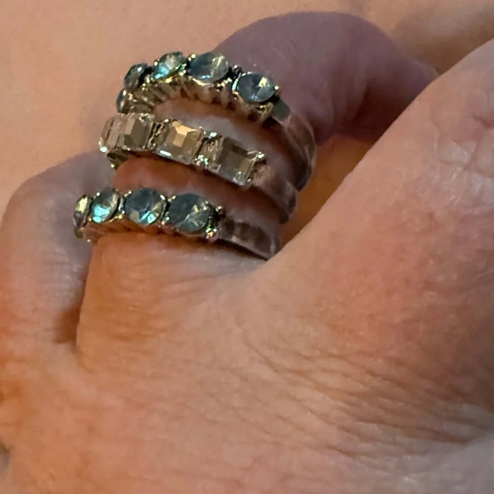Silver and Blue Set of 3 Rings